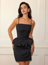 Women's Solid Color Elegant Ruffled Strap Fitted Cocktail Dress